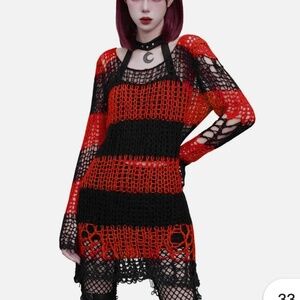 Red black Goth Halloween knit sweater dress, size S like new long punk knit